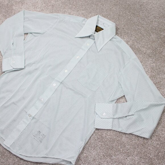 VTG Sears Perma-Prest Dress Shirt Mens 16 1/2, 35 Green/White Trim Regular Knit - Picture 4 of 13